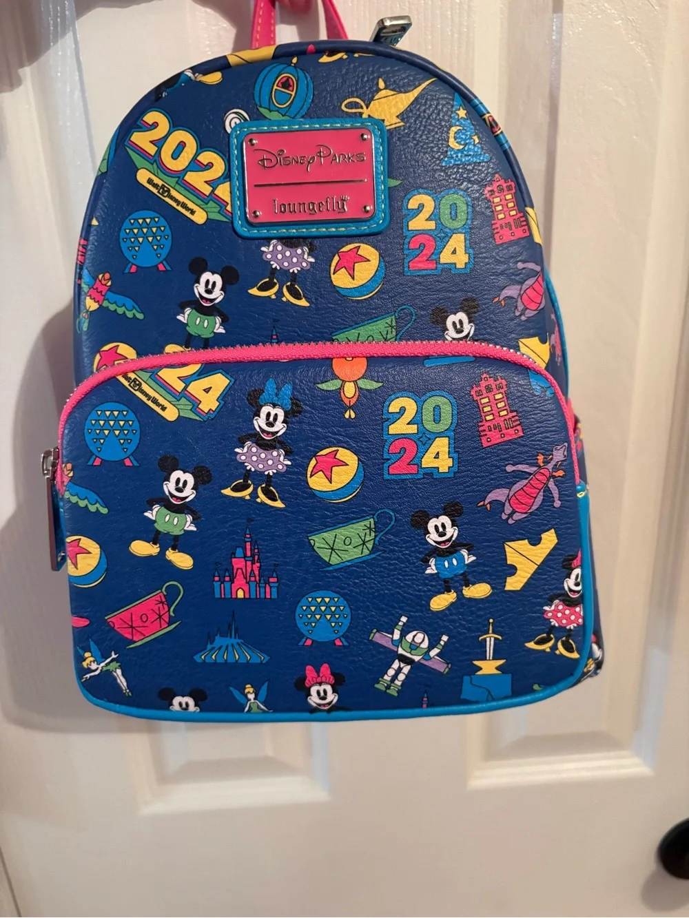 Loungefly Navy 2024 Disney Parks Kids Mini Backpack with Colorful Icons